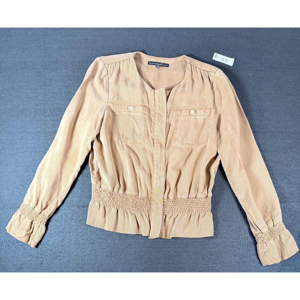 White House Black Market Tan Lyocell Smocked Waist Utility Jacket Womens Medium